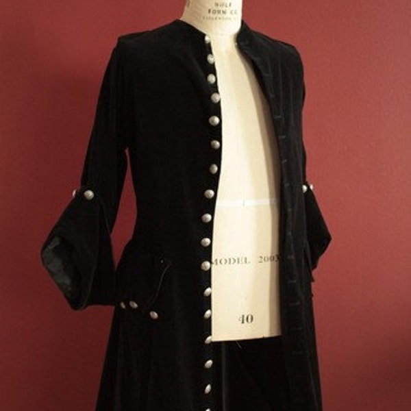 Black velveteen frock coat pirate mens womens buccaneer swashbuckler renaissance costume