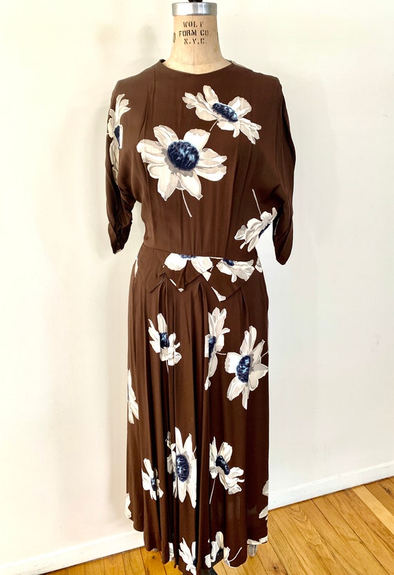 Authentic Vintage  70's Brown Floral long dress -… - image 1
