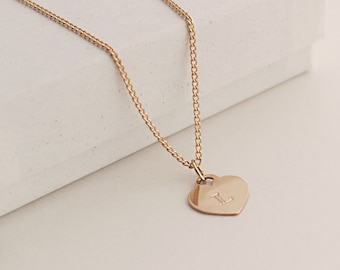 Heart Initial Charm Necklace - Gold Filled, Personalized, Select Length, 5 chain types, Extender included, 3mm Arcadia Font