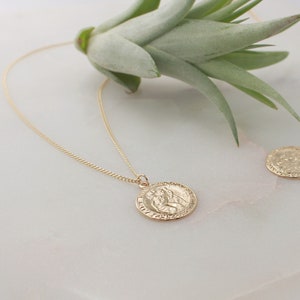 Gold Filled Medallion Necklace, St Christopher Charm, Round - 14k Gold Filled Charm and Chain, Coin Size 17.5mm