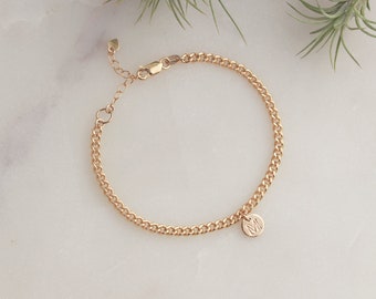 Initial Charm Bracelet - Gold Curb Chain (Heavy) - 14k Gold Filled 3mm Thick Curb Chain