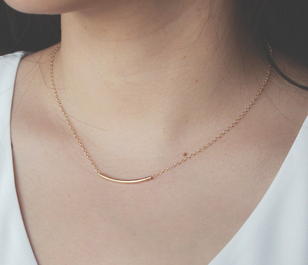 Gold Curved Tube Bar Necklace Gold Filled Tube 30mm Etsy