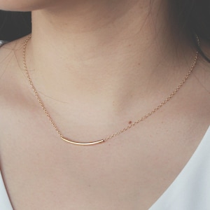 Gold Curved Tube Bar Necklace - Gold Filled Tube 30mm