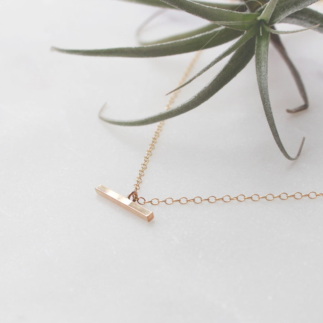 Gold Bar Charm Necklace Gold Filled Bar Charm Sideways 15x2mm Etsy