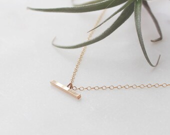 Gold Bar Charm Necklace - Gold Filled Bar Charm Sideways (15x2mm)