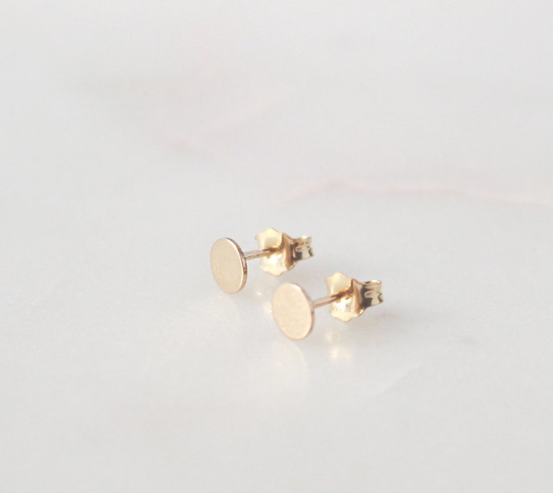 Gold Disc Stud EarringsSmall 14K Gold Filled, 5mm Disc image 2