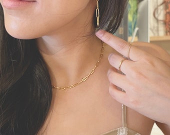 Paperclip Chain Necklace - 14k Gold Filled 3.4mm Flat Drawn Rectangle Chain, Layering, Chunky Gold Chain Necklace