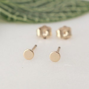Tiny Gold Disc Stud Earrings - 14K Gold Filled, 3mm Disc(Tiny)