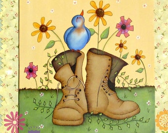 Blooming Boots - Painted by Sharon Bond,  Painting With Friends E Pattern