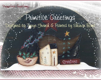 Primitive Greetings - Painted by Sharon Bond, Painting With Friends E Pattern