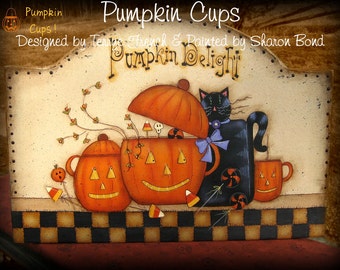 Pumpkin Cups - Painted by Sharon Bond, Painting With Friends E Pattern