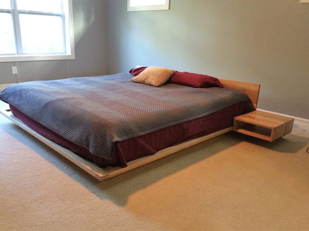 Platform Bed in Maple With Floating Nighstands Etsy
