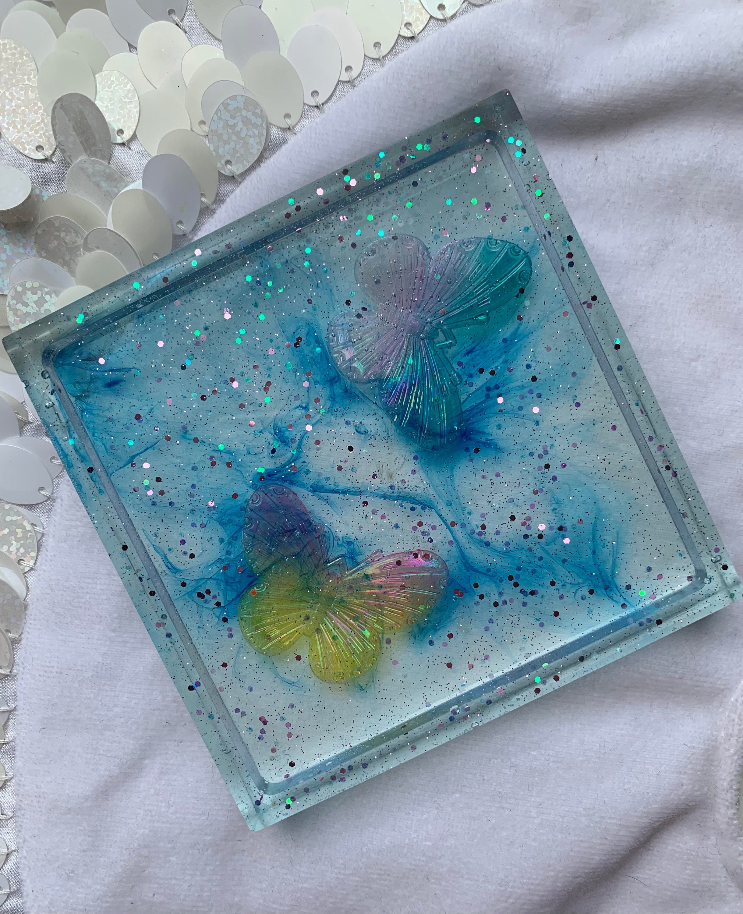 Flying Butterflies Resin Coaster Etsy UK