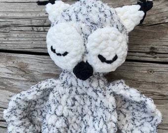 Crochet Owl. Owl snuggler! Owl lovey. Owl crochet stuffed animal