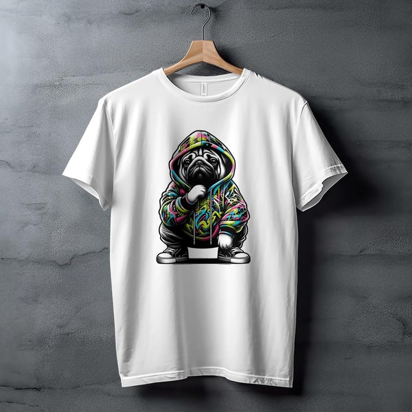 Graffiti Hoodie Pug Tee | Urban Streetwear Inspired Dog shirt T-Shirt | Gift Idea Present Dog Lover Pug Dog