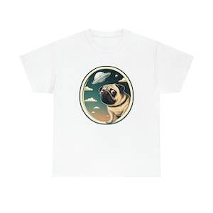 Pug Shirt UFO Cartoon, 100% Cotton, Unisex, Style Art of Pug Dog, Kawaii