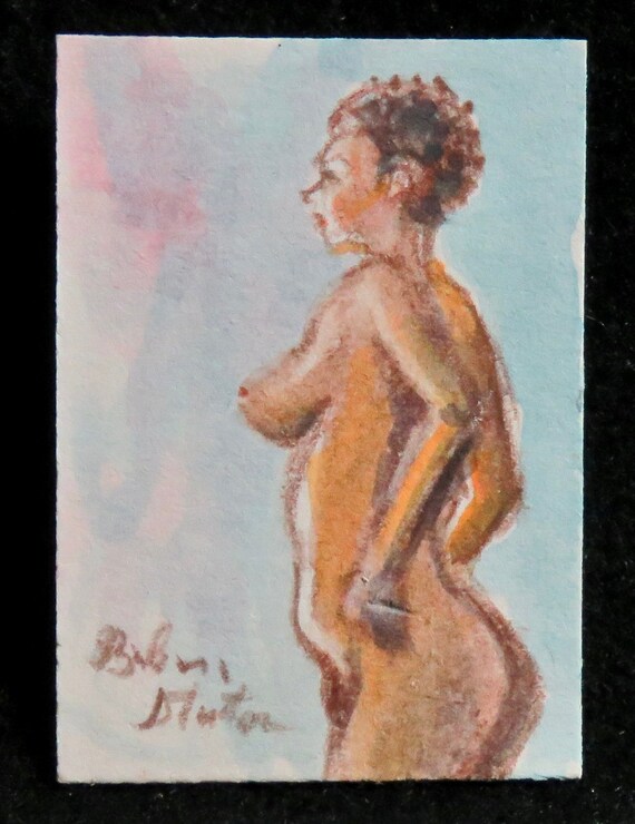 Standing Woman In Profile Miniature Watercolor Nude 3 Etsy