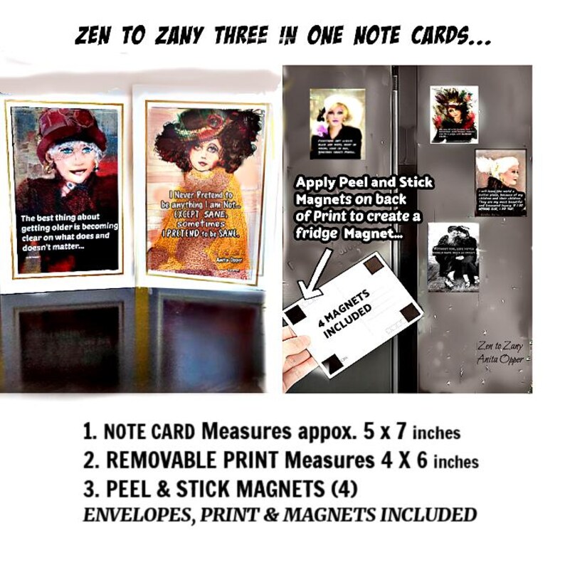 Puede incluir: Un juego de tarjetas de notas con impresiones extra&iacute;bles e imanes adhesivos. Las tarjetas miden aproximadamente 12,7 x 17,8 cm. Las impresiones presentan retratos de estilo vintage con citas inspiradoras. El juego incluye 4 imanes y sobres.