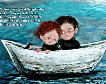 SIBLINGS IN BOAT (Item #6)..Art by Nino Chakvetadze....  Prints, Magnets, Greeting Cards & Note Cards..**All Cards come with envelopes.