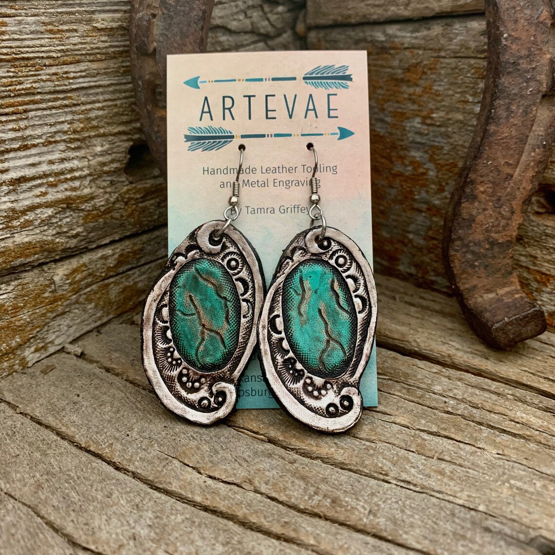 Turquoise Leather Earrings Etsy