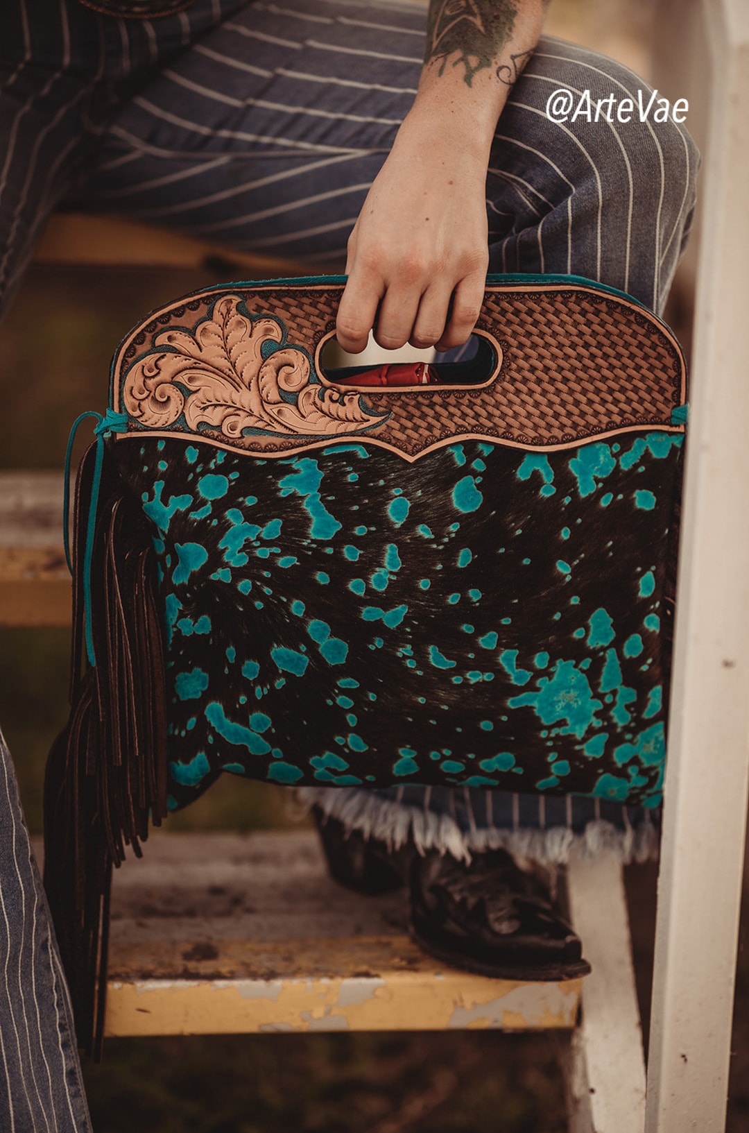 Leather Acid Wash Cowhide Fringe Handbag - Etsy
