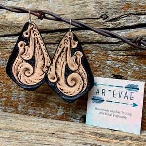Western Neutral Tooled Leather Earrings