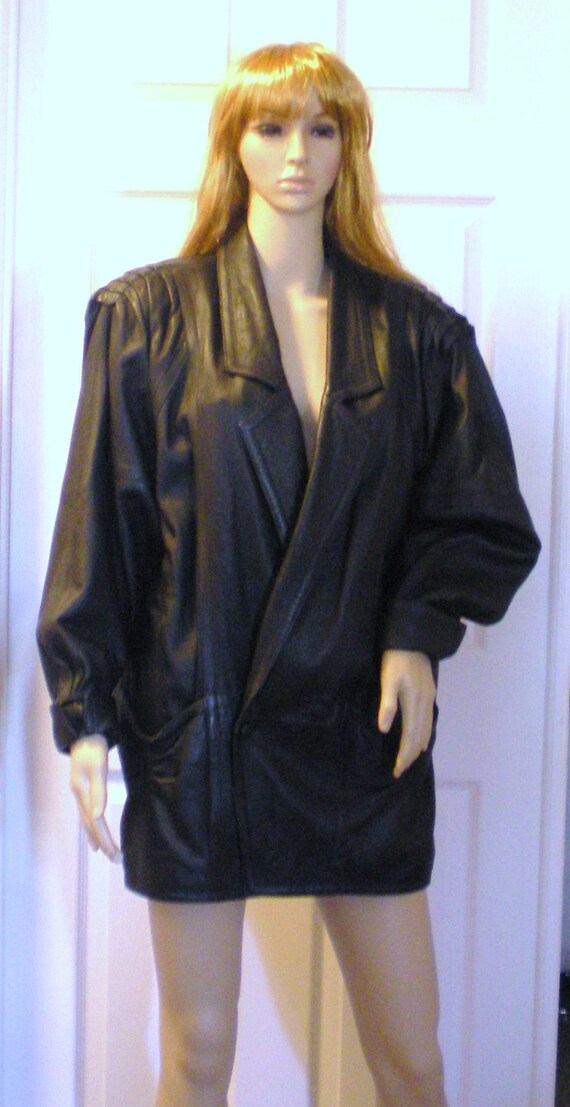 Vintage 80 S Leather Jacket Black Las 36 Shoulder Pads Image 0