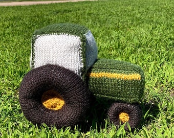 Knit Pattern-Toy Tractor with optional rattle instructions- knit flat and in the round