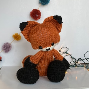 Sweet, Hand Knit Toy Fox- larger version- a sweet handmade gift for play, nursery decor, and photo props