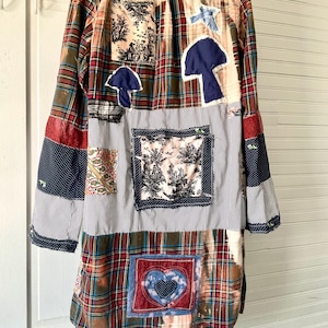 Upcycled Patchwork Duster Shacket Handmade Mushrooms Festival Statement vibes image 6