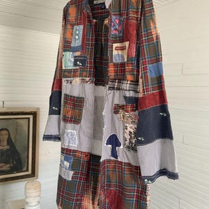 Upcycled Patchwork Duster Shacket Handmade Mushrooms Festival Statement vibes image 11