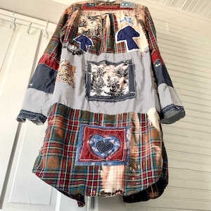 Upcycled Patchwork Duster Shacket Handmade Mushrooms Festival Statement vibes image 8