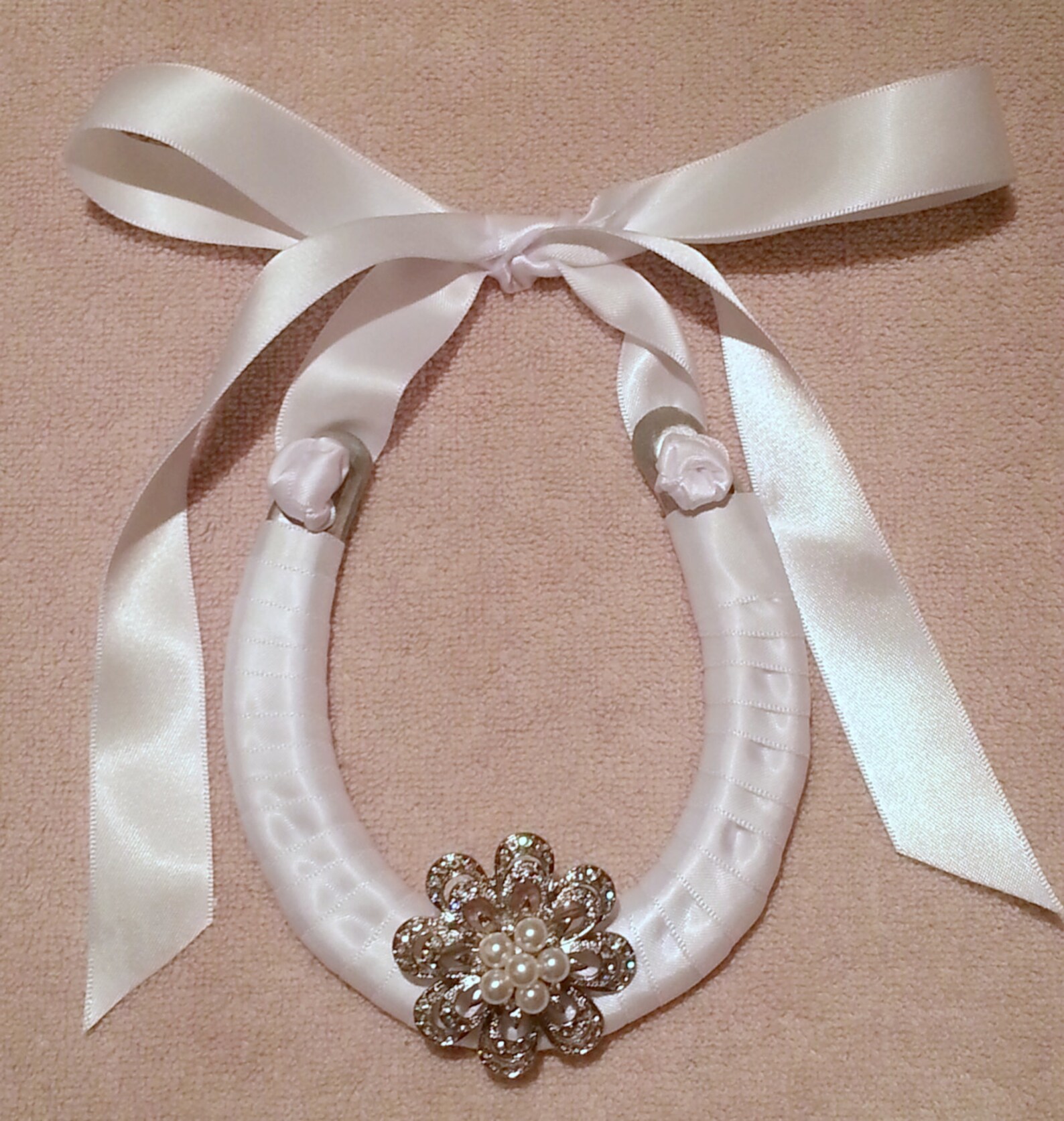Wedding Horseshoe With Crystal Broochivory Satin Wrapped Gold Etsy