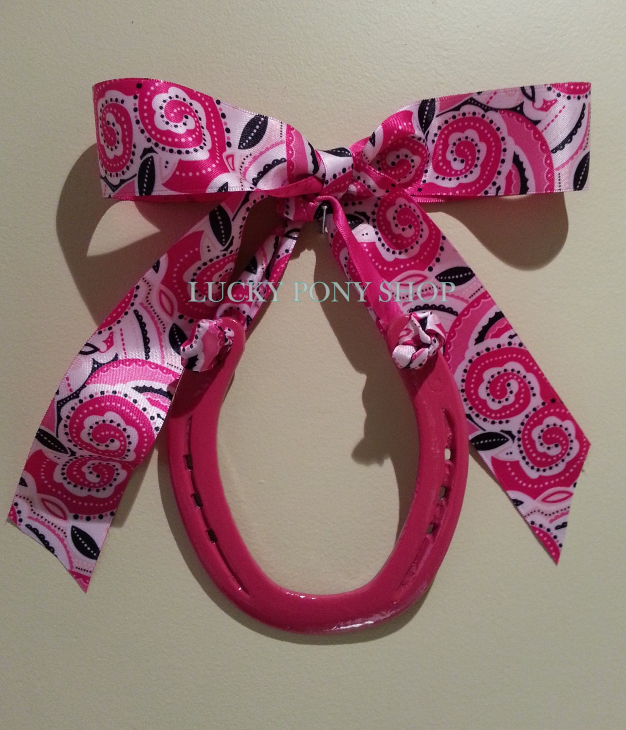 Hot Pink Horseshoe W Hot Pink Paisley Print Satin Bow Horse Etsy