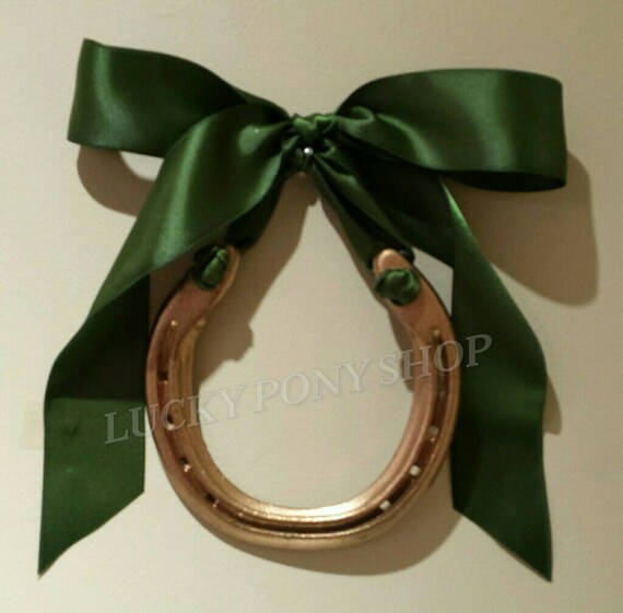 Horseshoehand Painted Copper Wdark Sage Green Satin Etsy