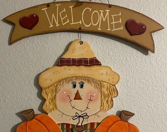 Scarecrow Welcome Banner Autumnal Wooden Decor