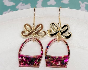 Easter Basket Earrings, Easter Earrings, Statement Acrylic Earrings, Easter Bunny Earrings, Spring Earring, Bunny Earring, Glitter Acrylic