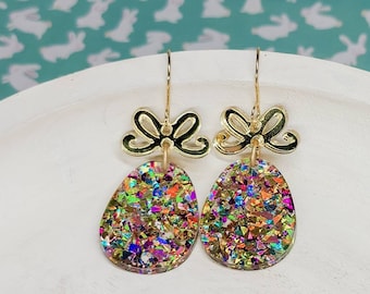 Easter Egg Earrings, Easter Accessory, Fun Holiday Jewelry, Easter Bunny Dangle Earrings, Statement Acrylic Earrings
