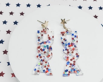 USA Star Earrings, 4th Of July Accessories, American Flag Jewelry, Patriotic Jewelry, USA Jewelry, Patriotic Statement Earrings, Stars
