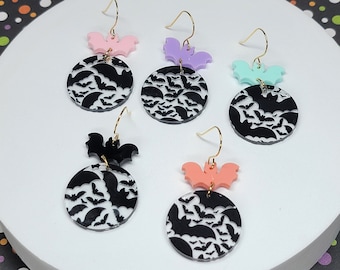Pastel Bat Earrings, Acrylic Bat Earring, Halloween Earrings, Statement Earrings, Fall Jewelry, Halloween Lover Gift, Bat Jewelry