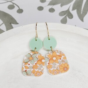 Round Arch Boho Floral Design Earrings, Floral Jewelry, Spring Accessories, Flower Earrings, Acrylic Statement Earrings