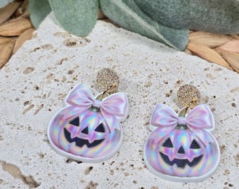 Iridescent Pumpkin Earrings, Acrylic Pumpkin Earrings