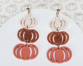 Stacked Pumpkin Earrings, Thanksgiving Earrings, Acrylic Pumpkin Earrings, Ombre Pumpkin Fall Earrings, Fall Jewelry, Pumpkin Jewelry