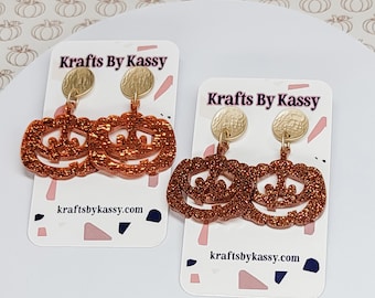 Glitter Pumpkin Dangle Earrings, Halloween Earrings, Pumpkin Accessory, Statement Earrings, Fall Jewelry, Halloween Lover Gift, Acrylic