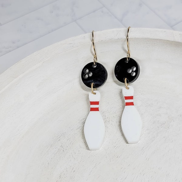 Bowling Earrings, Sports Earrings, Statement Acrylic Earrings, Gift for Bowler