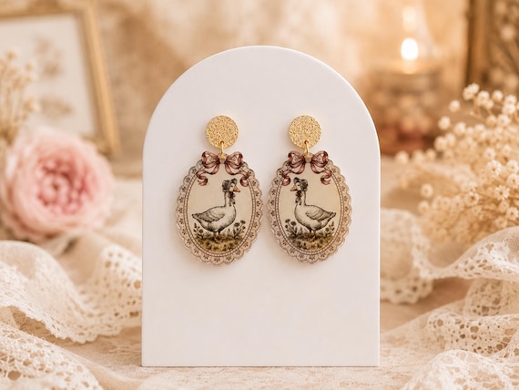 Vintage Goose Acrylic Earrings, Grandmillennial Jewelry