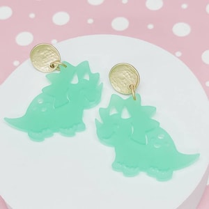 Triceratops Earrings, Dino Earrings, Acrylic Dinosaur Earrings, Statement Earrings, Dino Lover Gift, Dino Mama