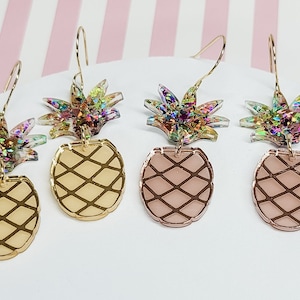Pineapple Acrylic Earrings, Summer Jewelry, Fruit Earrings, Glitter Pineapple Earrings, Tropical Accessories