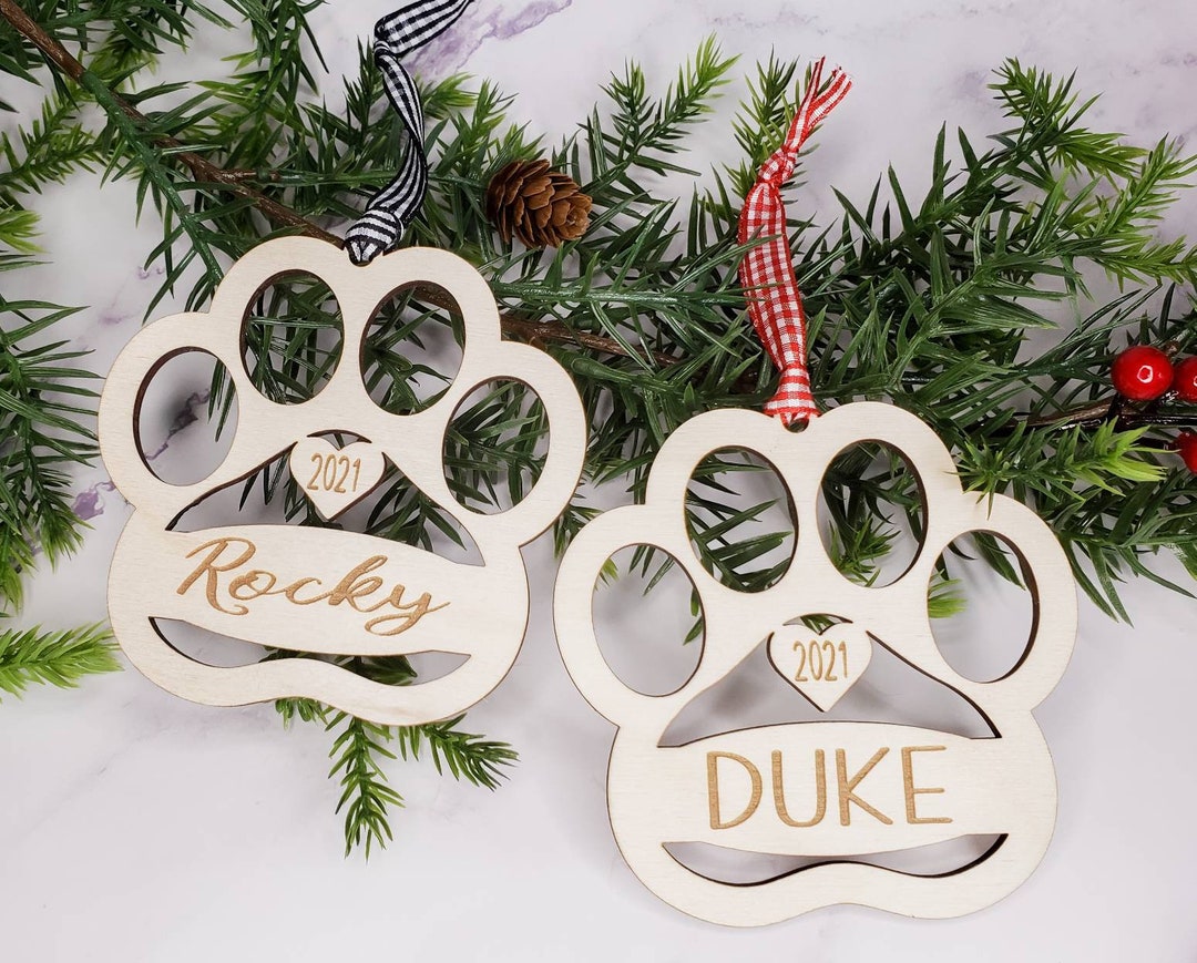 Personalized Paw Print Ornament, Dog Print Wood Tag, Cat Print Wood Tag ...