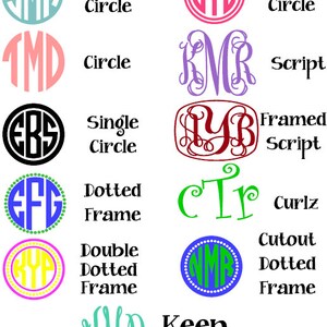 Puede incluir: Una colecci&oacute;n de dise&ntilde;os de monogramas en varios estilos, incluyendo c&iacute;rculo invertido, c&iacute;rculo doble, script y marco punteado recortado. Cada dise&ntilde;o presenta iniciales y una etiqueta descriptiva, como "Keep Sake".